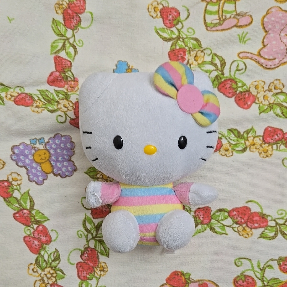 Sanrio TY Hello Kitty Plush Toy with Rainbow Stripes